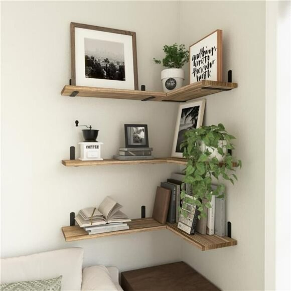 Wopitues Rustic Wood Floating Shelves Set Wall Storage Bathroom Bedroom Decor - Picture 5 of 8